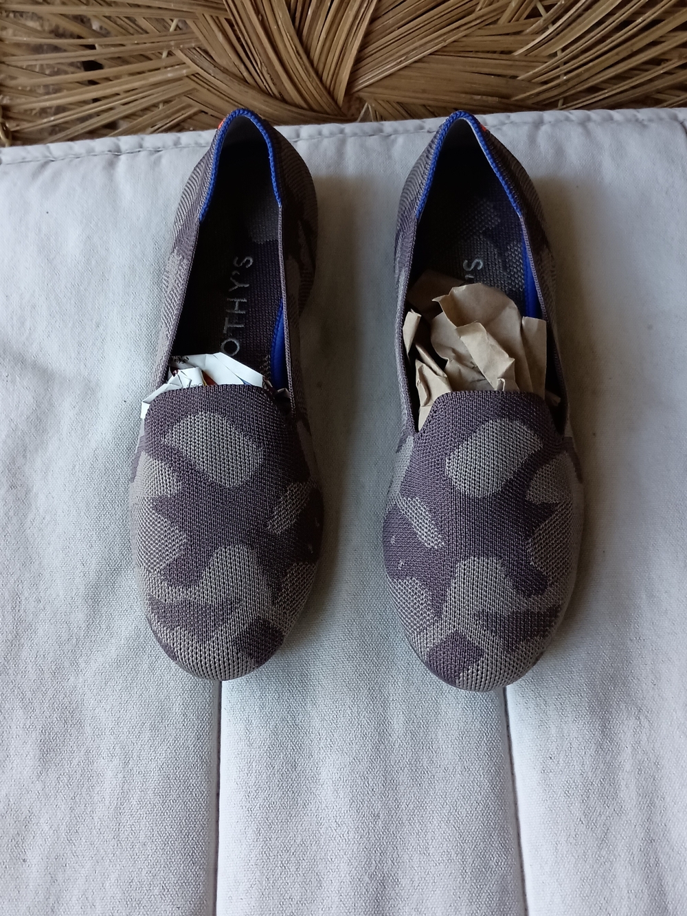 Rothy's Women's Slip-On Camouflage Knit Loafers in Brown and Gray_8.5